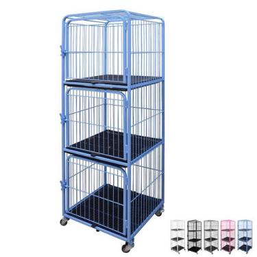 Imagem de Canil Gaiola Vertical Mega 3 Lugares Azul Cachorro Pet Tosa - Açomix