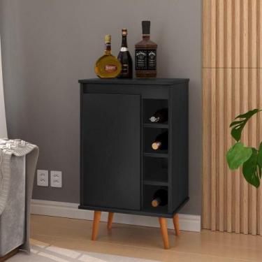 Imagem de Aparador Buffet Adega Madri com Porta Pés Palito Retrô - Preto - AJMóv