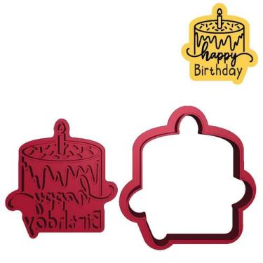 Imagem de Cortador Marcador Bolo Happy Birthday Festa Parabéns - DOCE IMPRESSO, 