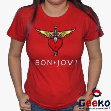 Imagem de Baby Look Bon Jovi 100% Algodão Diversas Cores - Rock - Geeko, Vermelh