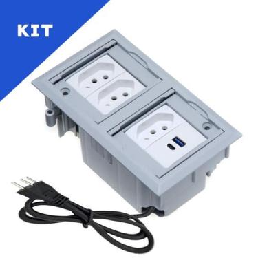 Imagem de Kit Caixas De Tomadas 4 Blocos 3 Tomadas 10A 2USB (1 TipoC) - CONNECT 