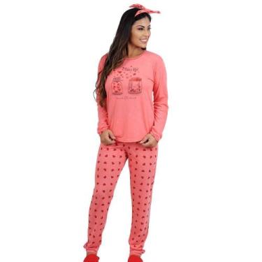 Imagem de Pijama Longo Coração Poliviscose Cia do Corpo 4695, Vermelho, M