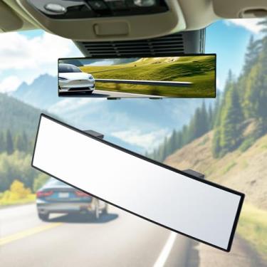 Imagem de BOOMIBOO Espelho retrovisor, retrovisores traseiros panorâmicos de grande angular de encaixe interno, espelho retrovisor panorâmico convexo universal de 29 cm, acessório de carros, para carros, SUVs