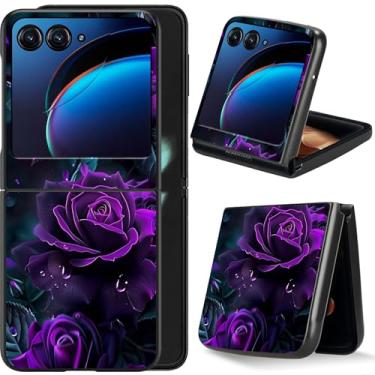Imagem de Dikoer Capa flip para Moto Razr 2024 Plus de 6,9 polegadas, capa para Moto Razr 50 Ultra para mulheres e homens, capa dobrável à prova de choque de policarbonato rígido de corpo inteiro, rosa roxa