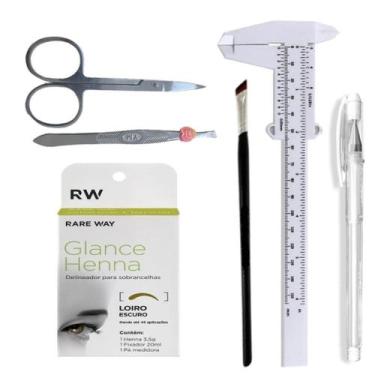 Imagem de Kit Henna Glance Com Caneta Marcação Pincel Pinça Tesoura Paquímetro D