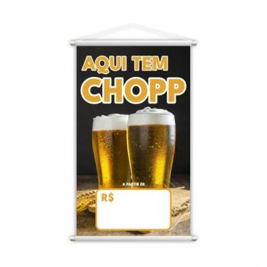 Imagem de Banner Aqui Tem Chopp Preço Fundo Branco Lona 60x40cm - PlimShop