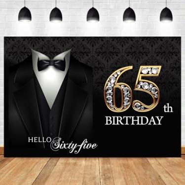 Imagem de DORCEV 3 x 2,4 m, feliz aniversário de 65 anos, decoração de aniversário, terno preto, gravata de smoking, fundo fotográfico, diamantes de luxo, ouro, 65 anos, banner, papel de parede, sessão de