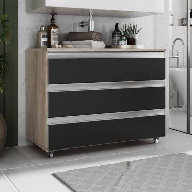 Imagem de Gabinete Banheiro Rodinhas Joia 80cm 03 Gavetas Madeirado Preto