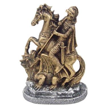 Imagem de Estatueta São Jorge Pequeno De Resina Dourado Com Base Prata - Decore 