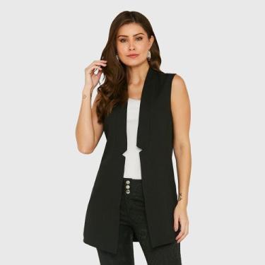 Imagem de Colete Alfaiataria Miss Joy Feminino Sobreposição Alongado Preto 6067,