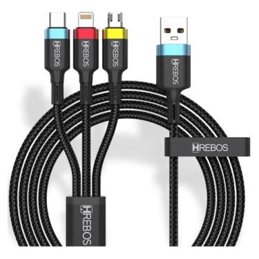 Imagem de Cabo Carregador Usb Turbo 3 Em 1 Tipo C Lightning E Usb V8 - HREBOS