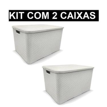 Imagem de Kit 2 Caixas Organizadora Rattan 7 Litros Branco - Cesto Arqplast