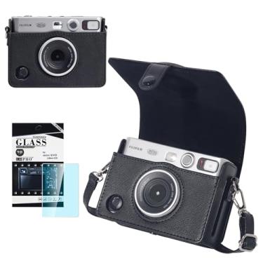 Imagem de CAIYOULE Capa for Instax Mini EVO, capa protetora para câmera híbrida digital instantânea for Fujifilm Instax Mini EVO, acessórios Mini EVO com bolsa de couro PU e protetor de tela (preto vintage)