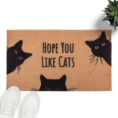 Imagem de Capacho Hope You Like Cats 73 x 43 cm, tapete de porta de gato preto engraçado, tapete de porta de gato fofo, tapete de boas-vindas engraçado ao ar livre interno, tapete de porta de coco para varanda