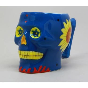 Imagem de Caneca de café Blue Ceramic Day of The Dead com caveira de açúcar DOD