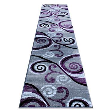 Imagem de Masada Rugs, Stephanie Collection Tapete de área moderno design contemporâneo 1100 roxo cinza branco preto (2 pés 10 x 11 pés) corredor longo