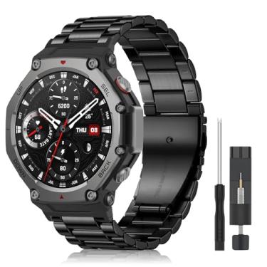 Imagem de CeiLarv Pulseira de relógio de metal para Amazfit T-Rex 3, pulseira de substituição de aço inoxidável lindamente polido para Amazfit T-Rex 3 - preta