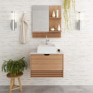 Imagem de Conjunto Gabinete de Banheiro com Espelho Amêndoa Mármore Branco Tecno Mobili