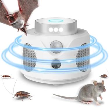 Imagem de Repelente de mouse ultrassônico, repelente de ratos de 360° para ambientes internos, livrar-se de ratos com luzes LED, repelente de roedores de esquilo para sótão, casas, celeiros, garagem, porão,