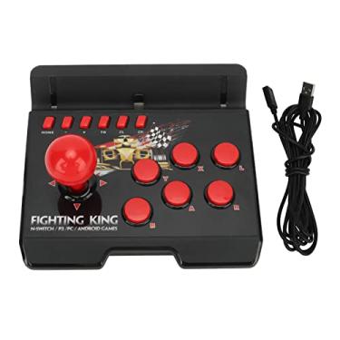 Imagem de Controlador de Jogo Com Fio Com Joystick Esférico, Cabo USB de 6 Botões de Controle, Design Preto e Vermelho, 4 Em 1 para PS3, PC,