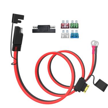 Imagem de ELFCULB Cabo de extensão de conectores de bateria SAE de 10 AWG com 5 fusíveis compatível com carregador de bateria de gerador solar, SAE para anel O, para acessórios solares