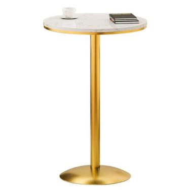 Imagem de Mesa de bar redonda, mesa alta dourada de 56 cm, mesa de pub de mármore com base estável antiderrapante, mesas de coquetel de estilo moderno para festas, sala de estar, cozinha, sala de jantar, mesa