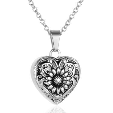 Imagem de Colar de cremação para mulheres, girassol/rosa/borboleta coração urna para cinzas de entes queridos, joia memorial, Aço inoxidável, Sem Pedra Preciosa
