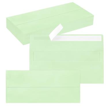Imagem de Pacote com 50 envelopes empresariais nº 10, envelopes verdes claros padrão autoselados para envio comercial seguro e jurídico, escritório, cheques, cartas, faturas, 10 x 23 cm