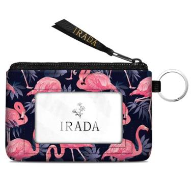 Imagem de IRADA Porta-moedas para identidade, porta-moedas com zíper transparente para identidade, bolsa de moedas pequena resistente à água, Carteira com chaveiro flamingo, 5x3 inches, Vintage