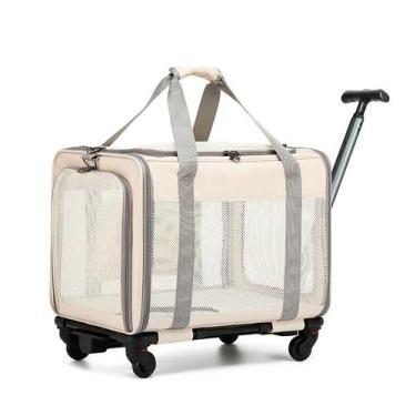 Imagem de Bolsa Transporte Pet Luxo Avião com Rodinhas Cães Gatos - Ninabag, BEG