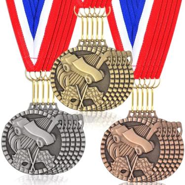 Imagem de Loetere 15 medalhas de carro de corrida Derby presentes ouro prata bronze medalha de prêmio com fita de pescoço retrô bandeira de corrida de automóveis vencedor campeão troféus prêmio evento torneio