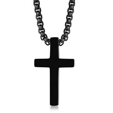 Imagem de Zillaly Corrente cruzada para homens e mulheres, colar de cruz de ouro para homens, colar masculino com cruz em ouro, prata e preto, design simples e elegante, Aço inoxidável, Não aplicável