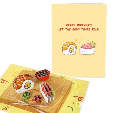 Imagem de CENTRAL 23 Cartões de aniversário pop up para mulheres e homens - Let The Good Times Roll - Trocadilhos de sushi fofos e peculiares - Cartões de aniversário engraçados para ele e ela 3D - Cartões