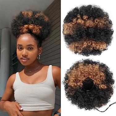 Imagem de YEAME Rabo De Cavalo Afro Com Cordão Para Mulheres Negras, Rabo De Cavalo Afro Curto E Cacheado, Tufos De Cabelo Sintético, Rabo De Cavalo Afro Marrom Ombré Premium Com Cordão Para Mulheres E Menina