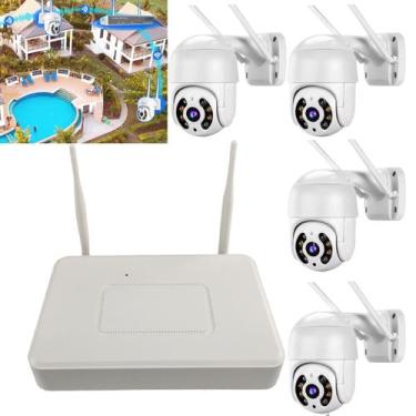 Imagem de 4 Cameras Sem Fio NVR DVR Microfone Alto Falante Visao Noturna Infrave