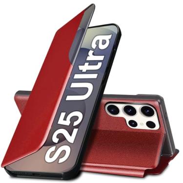 Imagem de Capa S25 Ultra Flip para Samsung Galaxy S25 Ultra 5G, capa de couro Slim Fit Clear View para Samsung S25 Ultra capa de telefone com suporte, resistente, resistente, à prova de choque, 6,8 polegadas