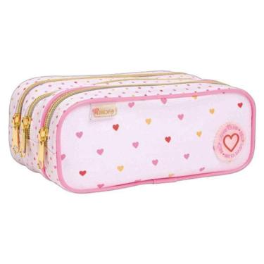 Imagem de Estojo Escolar Infantil Triplo Académie Coração Metalizado Rosa - Tilibra
