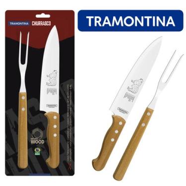 Imagem de Kit Churrasco Tramontina Faca Garfo Trinchante Inox Madeira