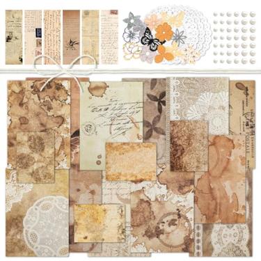 Imagem de 2 pacotes de papel decorativo vintage, papel para scrapbooking retrô, papel envelhecido com manchas de café, papel para cartão em relevo antigo com recorte de renda, adesivo de tira washi (Barista)