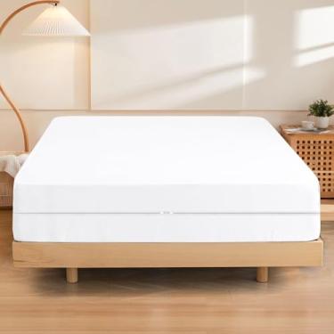 Imagem de Lençol casal com zíper 100% algodão egípcio 600 fios, qualidade hoteleira, 1 lençol com elástico 137 x 180 cm, branco