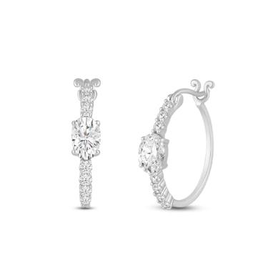 Imagem de Jewelili Brincos de argola de prata fina | Zircônia cúbica branca de corte oval e redondo | Argolas para mulheres, argolas redondas brilhantes para mulheres, brincos de argola, Banhado a prata sobre