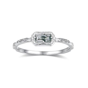 Imagem de FAMIVES Aliança de casamento baguete feminina solitário zircônia cúbica opala rosa safira musgo ágata anéis empilháveis vintage filigrana delicados anéis de compromisso joias de aniversário, Metal,