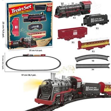 Imagem de Trem Elétrico a Vapor Infantil - Conjunto de Brinquedo de Simulação Fe