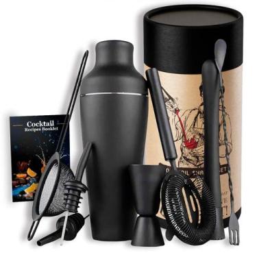 Imagem de Kit Coqueteleira Profissional 9 Peças Vitino NeroBar 750ml Inox Fosco