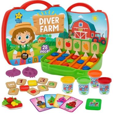 Imagem de Diver Farm Maleta Educativa Infantil, 28 Peças, Brinquedo Sensorial com Massinha Fazendinha