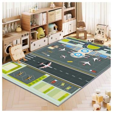 Imagem de Tapete infantil, tapete para quarto infantil, parque de estacionamento divertido, tapete de vida urbana, tapete lavável antiderrapante para crianças (Aeroporto, 119 x 180 cm)