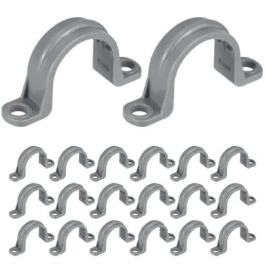 Imagem de QWORK Correia de tubo de PVC, pacote com 20 braçadeiras de conduíte de PVC de 3/4 polegadas, braçadeiras de conduíte de 2 furos para prender tubos de PVC, conduítes, cabos