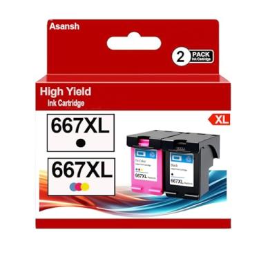 Imagem de ASANSH Cartucho de tinta 667 667xl para 667XL Cartucho de tinta preto e colorido de alto rendimento Use para Deskjet Ink Advantage 1275 2375 2775 Deskjet Ink Advantage Plus 6075 6475 6476 (pacote com