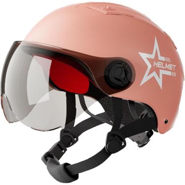 Imagem de Meio Capacete Proteção Solar Diurna All Seasons Unissex - Capacetes Com Viseira Solar Suspensa, Capacete De Ciclomotor Para Jovens Ciclistas De Turismo Patins Aprovados Pelo Dot, Pink, Black Goggles