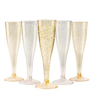 Imagem de 120 elegantes taças de champanhe de plástico, douradas e prateadas, com glitter, 150 g – resistente, 100% livre de BPA, descartáveis e reutilizáveis| Copos de champanhe, óculos Mimosa para festas, casamentos, chá de panela.